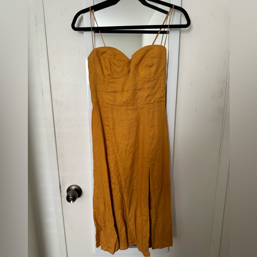 Reformation Yellow Linen Midi Dress